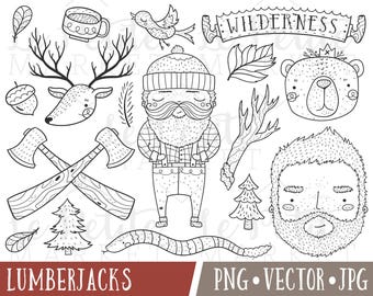 Cute Lumberjack Clipart Images, Wilderness Clipart, Lumberjack Clip Art, Lumberjack Illustrations #PNW Deer Bear Clipart, Camping Clipart