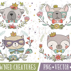 Cute Dog Cat Clipart Images, Pug Clipart, French Bulldog Clipart, Cat Portraits Clip Art, Cat Clip Art, Cat and Dog Clip Art, Vector