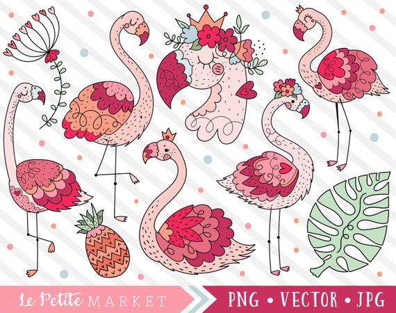 Flamingo Clipart Set, Flamingo Illustrations Clip Art, Tropical Flamingo Designs, Commercial Use Clipart, Flamingo Clip Art Graphics PNG