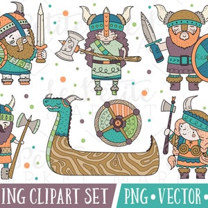 Viking Clipart Set, Cute Viking Illustrations, Cute Viking Clip Art, Clipart Vikings, Cute Warrior Clipart, Cute Nordic Clipart, Vector PNG
