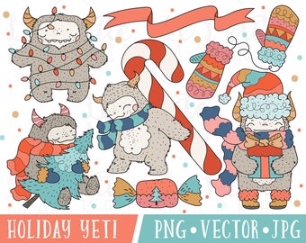 Winter Yeti Clipart Images, Cute Christmas Yeti Clip Art, Holiday Yeti Clipart, Cute Holiday Clipart, Cute Christmas Clipart for Cardmaking