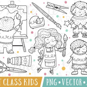 Cute Art Class Digital Stamps, Cute School Kids Clipart, Art Class Clip Art, Back to School Clipart, Cute Kindergarten Clipart Images PNG