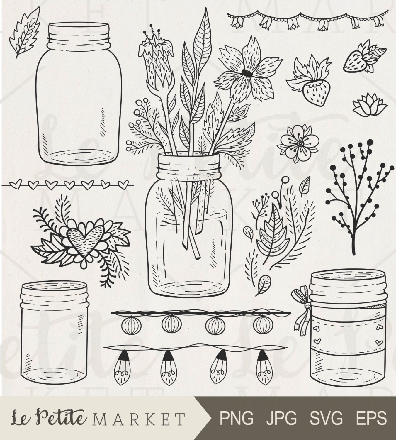 Download Mason Jar Wedding Hand Drawn Clipart