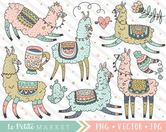 Schattig Llama clipartafbeeldingen, Llama illustraties, Kawaii Llama, leuke Alpaca Clipart, Alpaca illustraties, woestijn theekopje Boho Llama ontwerpen