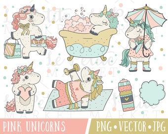 Kawaii Planner Unicorn Clipart Set, Digital Unicorn Stickers, Premium Unicorn Vector Clipart Images, Commercial Use, Fitness Clipart