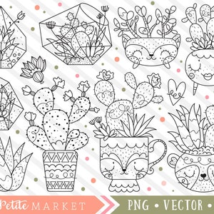 Lindo suculento Clipart Set, lindo Cactus Clip Art Designs, Sellos Digitales, Plantas en macetas, Terrarium Clipart Cactus Art Dibujado Clipart PNG