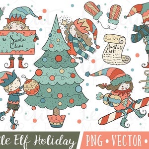 Urlaub Elf Clipart, Clipart, druckbare Weihnachten Aufkleber Kawaii Weihnachtsferien Zeichen Kinder Clipart, ClipArt für Weihnachten Vektor