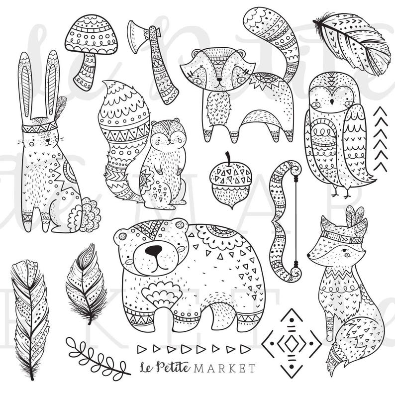 Tribal Woodland Clipart Images, Tribal Fox Clipart, Woodland Animals Clipart Images, Woodland Clip Art, Commercial Use image 2