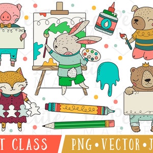 Art Class Animals Clipart Images, Cute Art Class Clipart, Art Classroom Clipart, Cute School Clipart, Cute Painting Clipart, Teacher Clipart