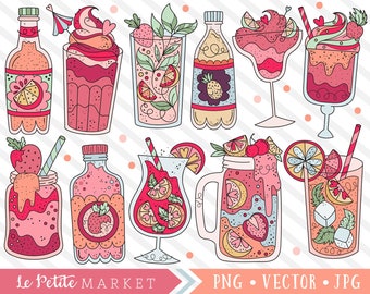 Kawaii Drinks Clipart, Summer Drinks Clip Art Images, Martini Desserts Milkshake Illustrations, Cute Food Drink Designs, Coffee Tea Soda PNG