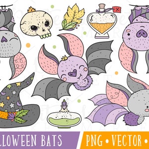 Kawaii Halloween Bats Clipart, Cute Bat Clipart Images, Bat Clip Art, Bat Illustrations, Cute Halloween Illustrations, Kawaii Bat Clipart
