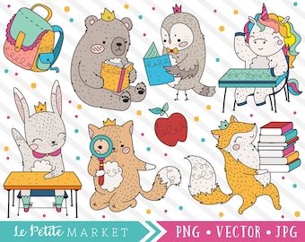 School Animal Clipart, Classroom Animals Clip Art Images, Student Clipart, Animal Students, Digital Stamps, Commercial Use Clipart Teachers