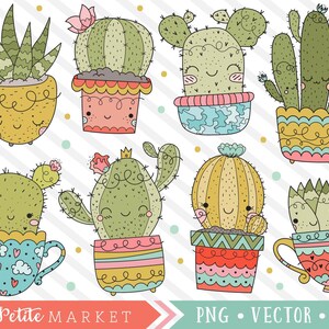 Cactus Clipart Set, lindo Cactus Clip Art Ilustraciones, Uso Comercial, Diseños de Cactus ImprimibleS Digitales, Cactus Gráficos, Kawaii Cactus