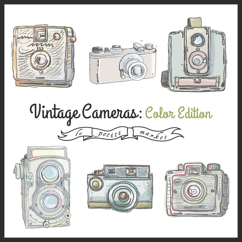 Vintage Camera Digital Clip Art Graphics for Digital Scrapbooking, Camera Illustration, Vintage Hipster Style, Hand Drawn Instant Download image 1