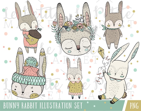 Cute Digital Bunny Rabbit Clip Art, Hand Drawn Bunnies, Digital Bunny  Rabbits Clipart Rabbit Illustration Nursery Digital Art Commercial Use