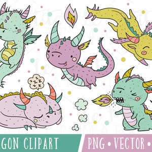 Cute Hipster Dragon Clipart Set, Kawaii Hipster Dragons, Kawaii Dragon Clipart, Cute Dragon Clip Art, Clipart Dragon Vectors, Dragon PNG