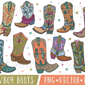 Cowboy Boot Clipart, Cute Cowgirl Boot Clipart, Cowboy Boot Clip Art, Cute Western Clipart, Cowboy Boots Graphics, Commercial Use Clipart