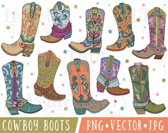 Cowboy Boot Clipart, Cute Cowgirl Boot Clipart, Cowboy Boot Clip Art, Cute Western Clipart, Cowboy Boots Graphics, Commercial Use Clipart