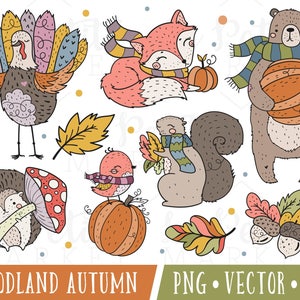 Cute Thanksgiving Clipart Images, Cute Woodland Autumn Animals, Thanksgiving Animals Clipart, Woodland Fall Clipart, Fall Animals Clipart