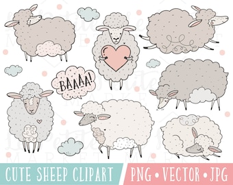 Cute Sheep Lamb Clipart Vector Images, Cute Sheep Illustration Set, Cute Lamb Clipart, Sheep Clip Art, Digital Sheep Clipart, Commercial Use