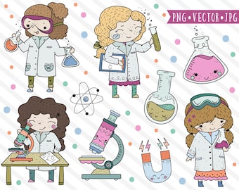 Cute Science Girl Clipart, STEM Clipart, Stem Girls Clip Art, Career Clipart, Chemistry, School Girls Clipart, Science Clipart, Microscope