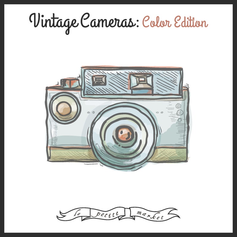 Vintage Camera Digital Clip Art Graphics for Digital Scrapbooking, Camera Illustration, Vintage Hipster Style, Hand Drawn Instant Download image 3