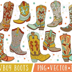 Niedliche Cowboy-Stiefel-Clipart-Bilder, Cowboy-Stiefel-Illustrations-Set, Cowgirl-Stiefel Clipart, Cowboystiefel-Clip-Art, kommerzielle Nutzung, Premium Clipart