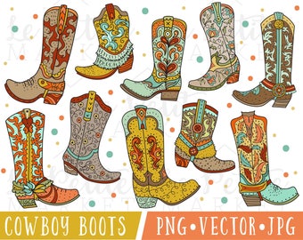 Cute Cowboy Boot Clipart Images, Cowboy Boot Illustration Set, Cowgirl Boot Clipart, Cowboy Boot Clip Art, Commercial Use, Premium Clipart