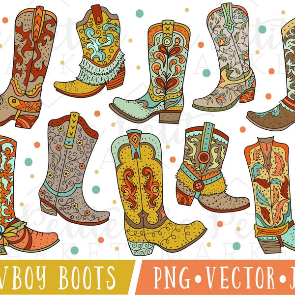 Cute Cowboy Boot Clipart Images, Cowboy Boot Illustration Set, Cowgirl Boot Clipart, Cowboy Boot Clip Art, Commercial Use, Premium Clipart
