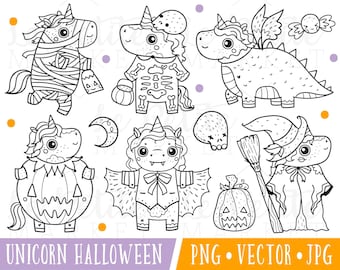 ユニコーン ハロウィン デジタル スタンプ、かわいいハロウィン ユニコーン クリップアート クリップ アート、かわいいハロウィン ユニコーン、ユニコーン ミイラ、ユニコーン PNG ベクトル