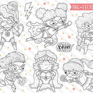 Superheld Mädchen Clipart, Super-Helden Clipart, Clipart für Lehrer, Superheld digitale Briefmarken, kommerzielle Nutzung PNG, Comic-Buch-Clipart-Datei