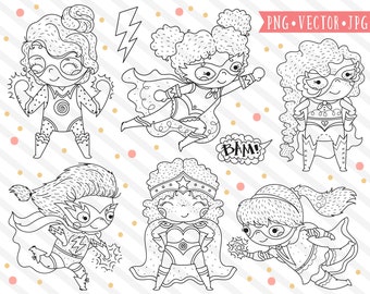 Superhero Girls Clipart, Super Hero Clipart, Clipart for Teachers, Superhero Digital Stamps, Commercial Use Clipart, Comic Book Clipart PNG