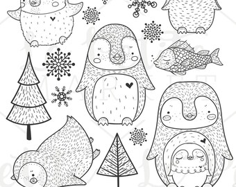 Penguin Clipart Images, Cute Penguin Clip Art, Penguin Digital Stamps, Winter Penguin Clipart Graphics, Penguin Illustrations