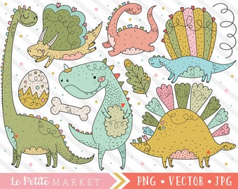 Dinosaurus Clipart Set, Kawaii dinosaurus Clip Art Designs, leuke Dino, Hand getrokken Clipart, prehistorische Clipart, T-rex, wetenschap, Archeologie