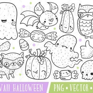 Kawaii Halloween Clipart, Cute Halloween Clipart, Halloween Clip Art, Cute Halloween Digital Stamps, Kawaii Halloween Digistamps Digi Stamps