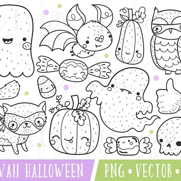 Kawaii Halloween Clipart, Cute Halloween Clipart, Halloween Clip Art, Cute Halloween Digital Stamps, Kawaii Halloween Digistamps Digi Stamps