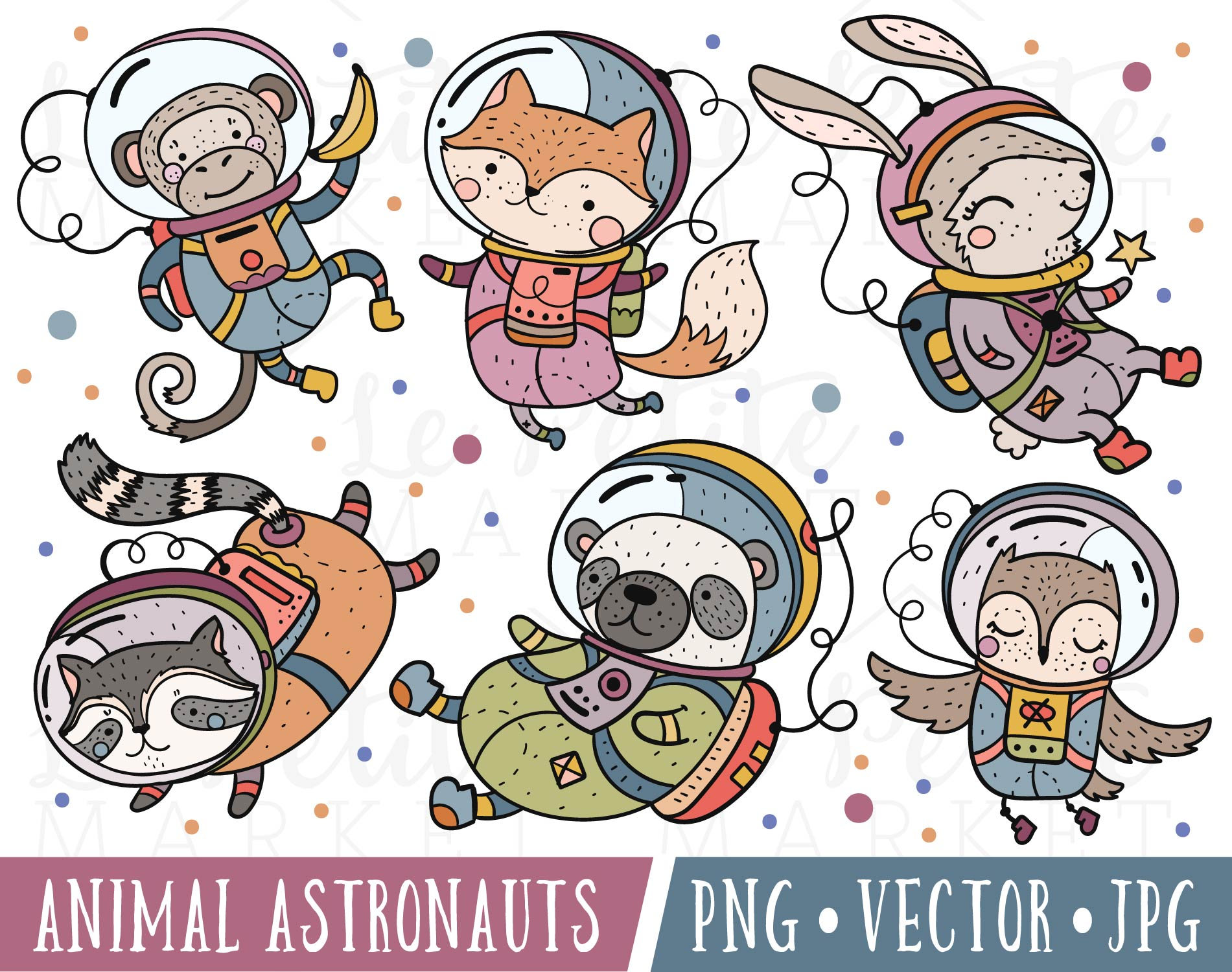 Animal Astronauts Panda Astronaut Clipart Monkey Astronaut | Etsy