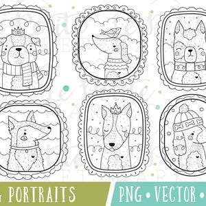 Quirky Hipster Dog Portraits, Cute Dog Portraits Clipart, Cute Dog Clipart Images, Kawaii Dog Clipart, Quirky Dog Digital Stamp Set, Vector