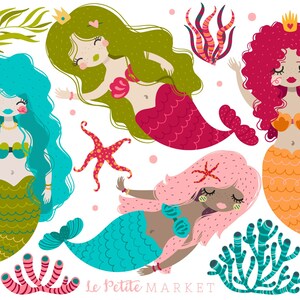 Insieme di Clipart di sirena, sirena abbastanza ClipArt immagini, sirena afroamericana, pelle scura sirena, Instant Download, PNG, Jpg