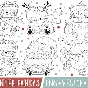 Clipart de panda de férias kawaii, selos digitais de panda fofo, clipart de panda de inverno, clipart de panda de natal, clipart de animal de natal, PNG