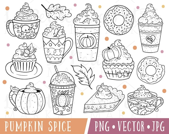 Cute Pumpkin Spice Clipart Images Pumpkin Spice Latte Digital Etsy