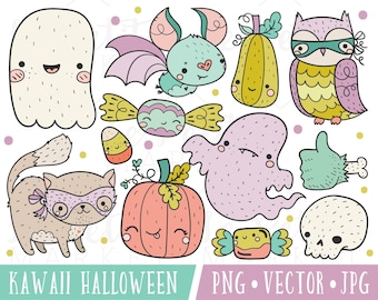 Kawaii Halloween Clipart Images, Cute Halloween Clipart, Kawaii Spooky Clipart, Cute Spooky Clipart, Kawaii Ghost Clipart Graphics Vectors