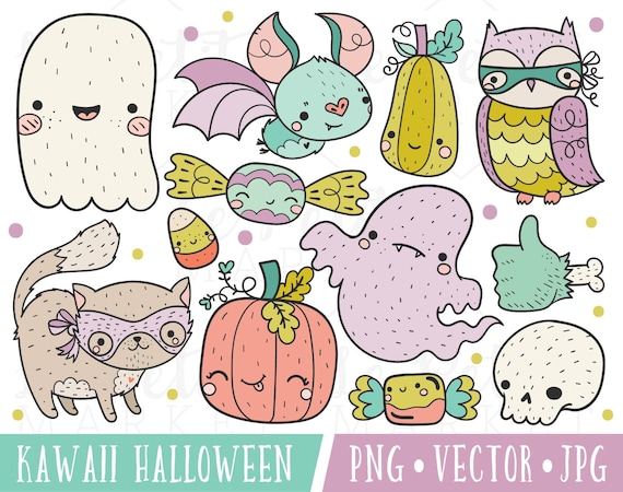 Kawaii Halloween Clipart Images, Cute Halloween Clipart, Kawaii Spooky Clipart, Cute Spooky Clipart, Kawaii Ghost Clipart Graphics Vectors