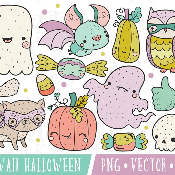 Kawaii Halloween Clipart Images, Cute Halloween Clipart, Kawaii Spooky Clipart, Cute Spooky Clipart, Kawaii Ghost Clipart Graphics Vectors