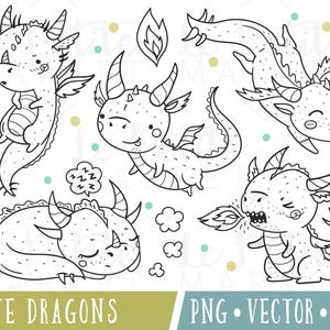 Cute Dragon Clipart Set, Clipart Dragons, Kawaii Dragon Clipart, Dragon Clip Art, Dragon Illustrations, Dragon Digital Stamps, Dragon PNG
