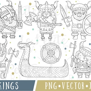 Viking Line Clipart Instant Download Digital Clip Art Images, Celtic Warrior, Viking Clipart PNG, Battle Maiden, Sword and Shield, Coloring