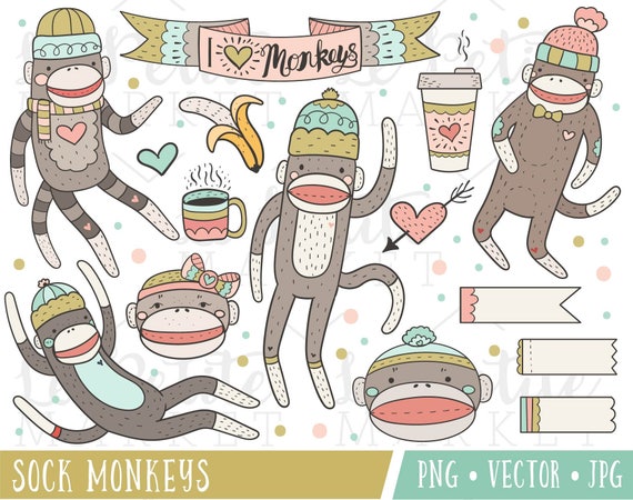 Cute Monkey Clipart Images, Cute Monkey Illustrations, Monkey Clip Art, Coffee Clipart, Cute Digital Stickers, Commercial Use