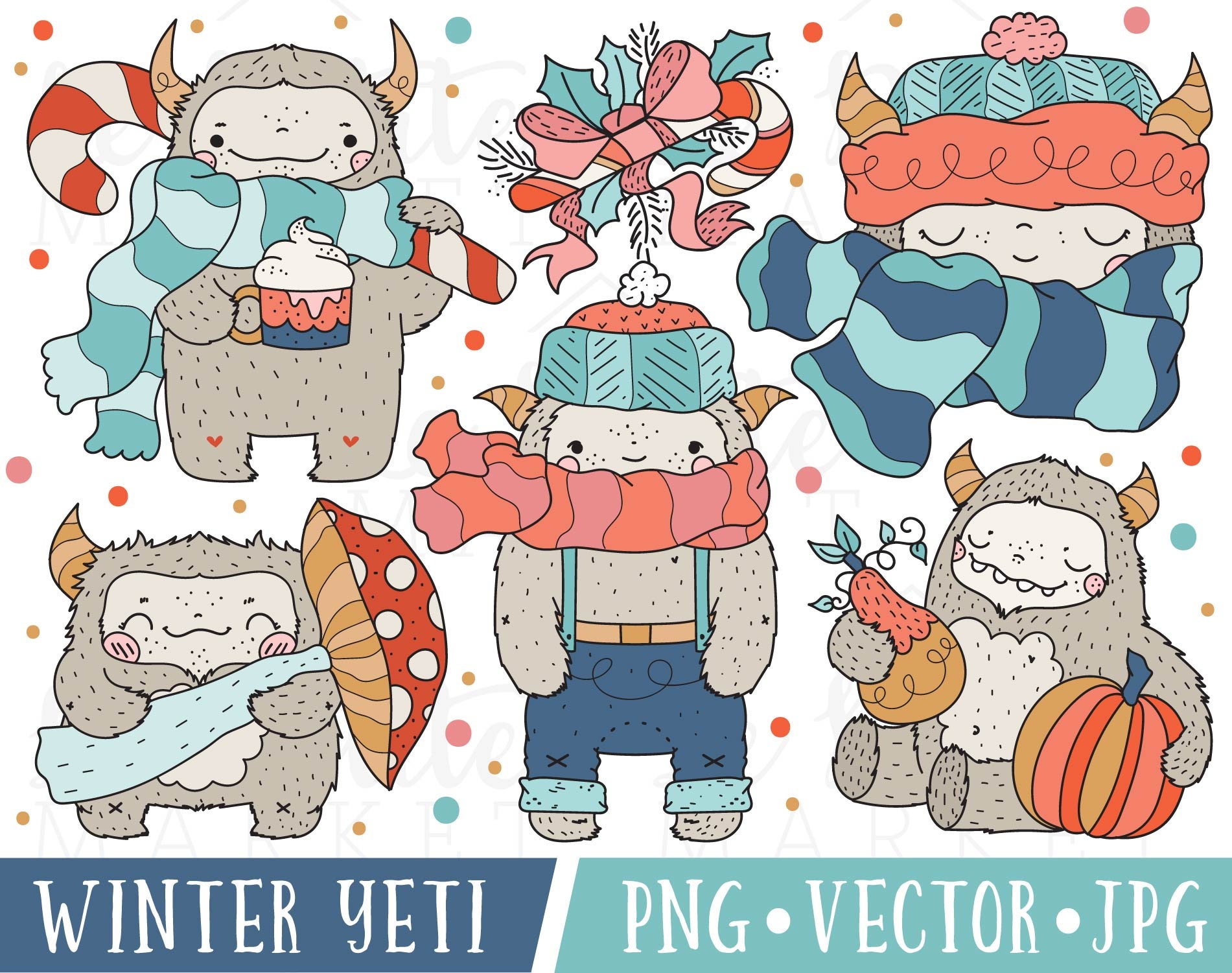 Kawaii Yeti Clipart Images Holiday Yeti Clipart Fall Yeti Etsy