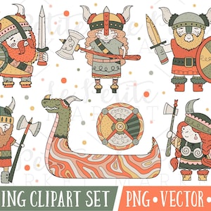 Viking Clipart Set, Cute Viking Illustrations, Cute Viking Clip Art, Clipart Vikings, Cute Warrior Clipart, Cute Nordic Clipart, Vector PNG