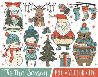 Cute Christmas Clipart Images, Cute Christmas Girl Clipart, Bear Christmas Clip Art, Snowman Yeti  Clipart, Christmas Graphics Illustrations